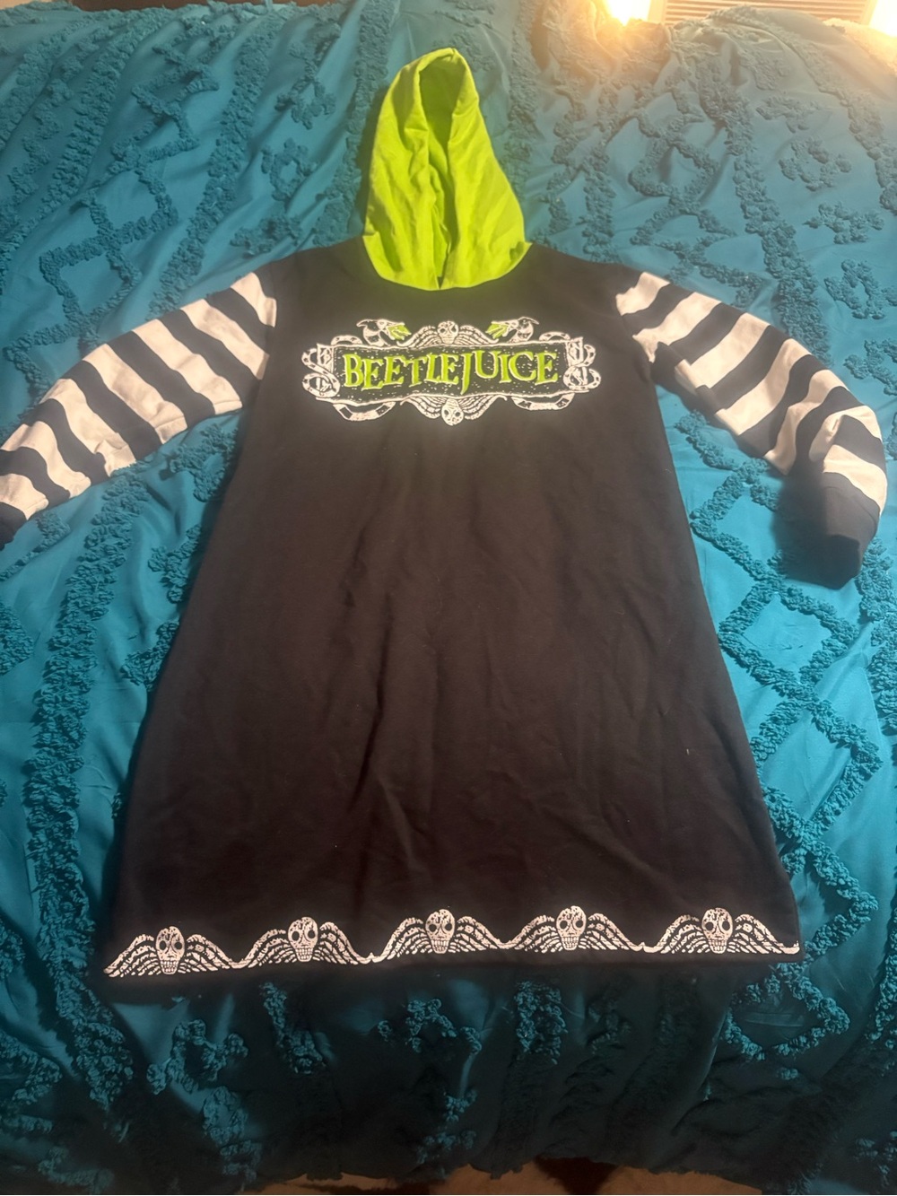Disney Beetlejuice Black Dress with Lime Hood and Striped Sleeves